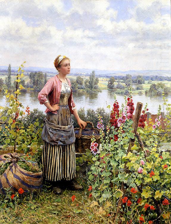 Daniel Ridgeway Knight Maria on the Terrace with a Bundle of Grass china oil painting image